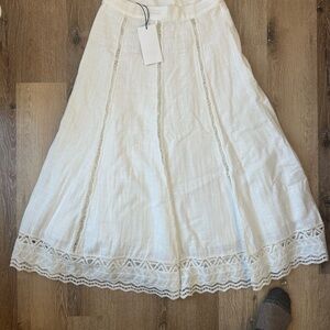 Zara White Lace-Trim Eyelet Cotton A-Line Skirt
